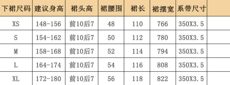 龍母尺碼信息